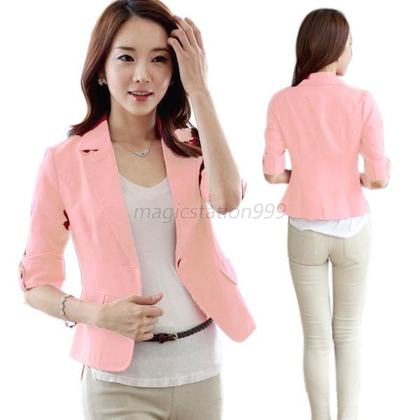 Women 3/4Sleeve Blazer Jacket Coat Business Office Outwear One